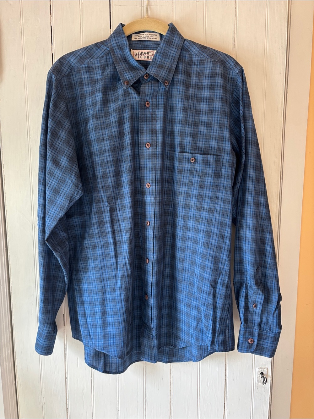 Vintage Evan Picone Blue Plaid Casual Button-Down Shirt - Men's